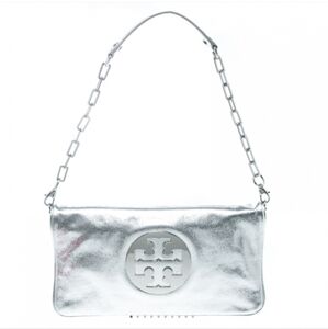 Tory Burch Silver Leather Reva Shoulder Bag